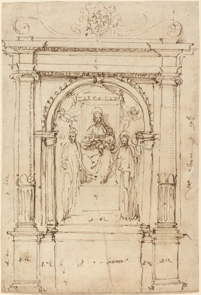 Altarpiece of the Madonna and Child with Saints, in Its Architectural Setting, 1528/1537. Creator: Perino del Vaga.