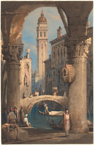 San Giorgio dei Greci, Seen from an Arcade, 1824/1829. Creator: Samuel Prout.