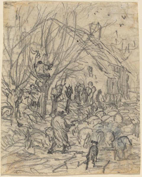 A Flock of Sheep before a Farmhouse. Creator: Theodore Rousseau.