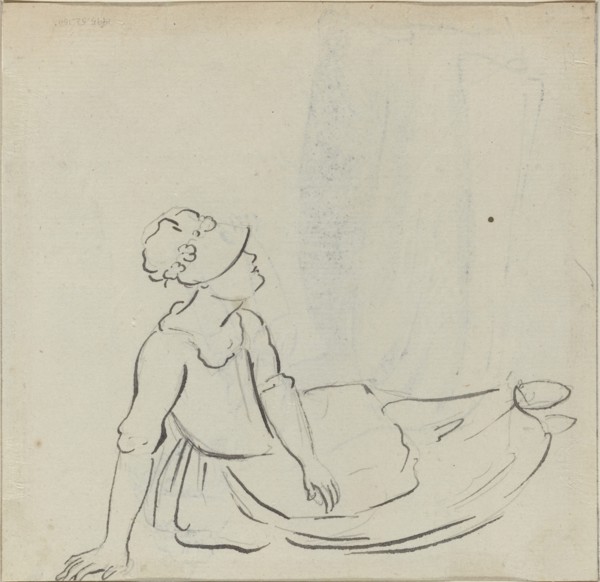 Girl with a Bonnet Reclining [verso]. Creator: Paul Sandby.