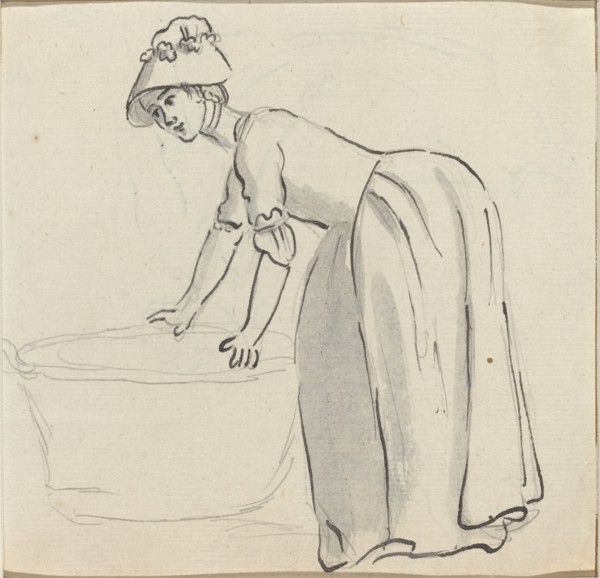 Girl with a Bonnet at Work [recto]. Creator: Paul Sandby.