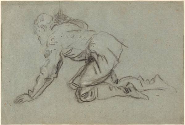 A Kneeling Man Holding a Staff [recto], mid 1550s. Creator: Jacopo Tintoretto.