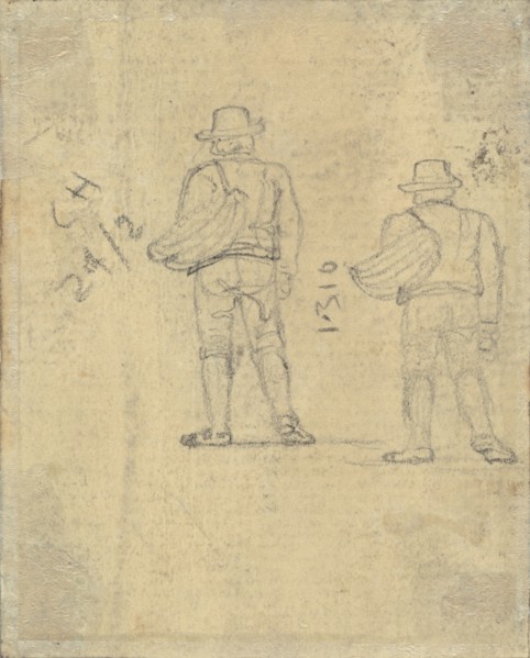 Two Studies of a Figure Holding a Basket [verso]. Creator: John Varley I.