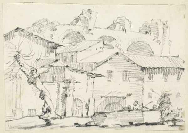 Houses on the North Side of the Forum with the Basilica of Maxentius Beyond, 1746/1749. Creator: Joseph-Marie Vien the Elder.