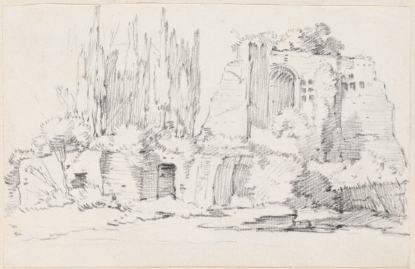 Roman Ruins with a Stand of Cypresses, 1744/1750. Creator: Joseph-Marie Vien the Elder.