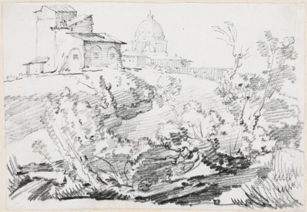 A Building on a Hill with Saint Peter's in the Distance, 1744/1750. Creator: Joseph-Marie Vien the Elder.