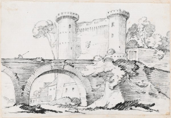 A Stone Bridge and the Fortified Entrance to a Town, 1744/1750. Creator: Joseph-Marie Vien the Elder.