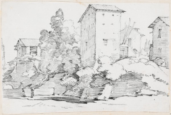 Italian Farm Buildings by a Stream, 1744/1750. Creator: Joseph-Marie Vien the Elder.
