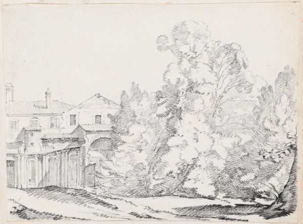 Trees Screening a House Built on Ancient Ruins, 1744/1750. Creator: Joseph-Marie Vien the Elder.