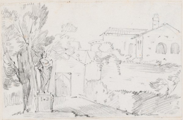 Corner of an Italian Garden with a Church Beyond, 1744/1750. Creator: Joseph-Marie Vien the Elder.