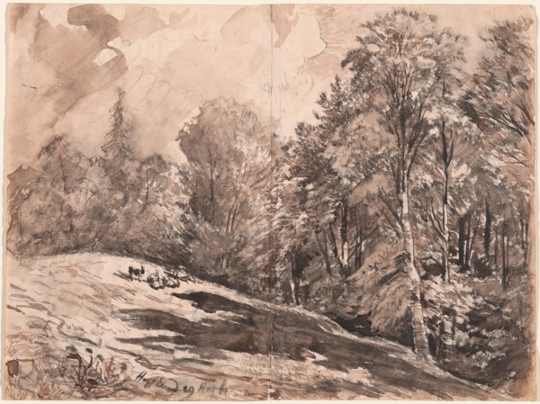 A Meadow with a Shepherd and Goats at the Edge of a Forest, 1861. Creator: Carl Wagner.