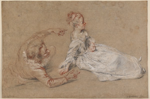 A Man Reclining and a Woman Seated on the Ground, c. 1716. Creator: Jean-Antoine Watteau.