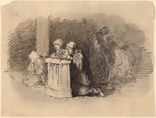Praying Figures in a Church, Florence, c. 1824/1827. Creator: Robert Walter Weir.