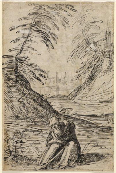 Desert Landscape with a Hermit (verso), 1615/1620. Creator: Hermann Weyer.