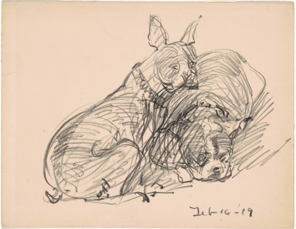 Two Dogs, 1919. Creator: Charles Herbert Woodbury.