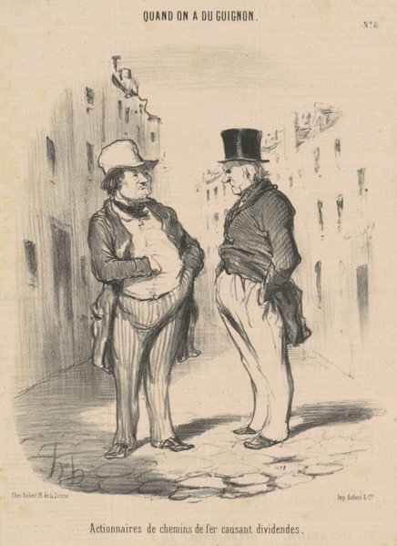 Actionnaires de chemins de fer causant dividendes, 19th century. Creator: Honore Daumier.