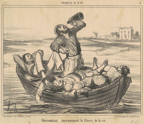 Descendant joyeusement le fleuve de la vie, 19th century. Creator: Honore Daumier.