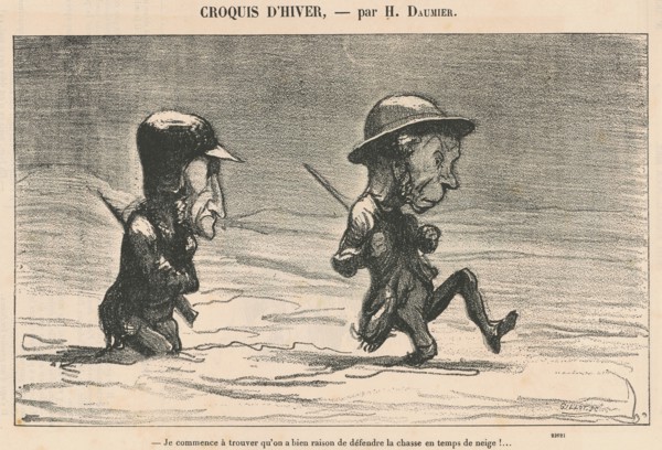 Je commence à trouver qu'on a bien raison de défendre la chasse en temps de neige!..., 19th century. Creator: Honore Daumier.