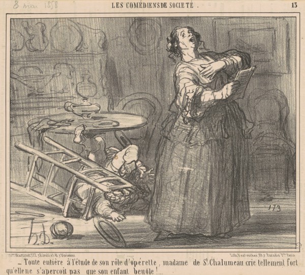 Toute entière a l'etude de son role ..., 19th century. Creator: Honore Daumier.