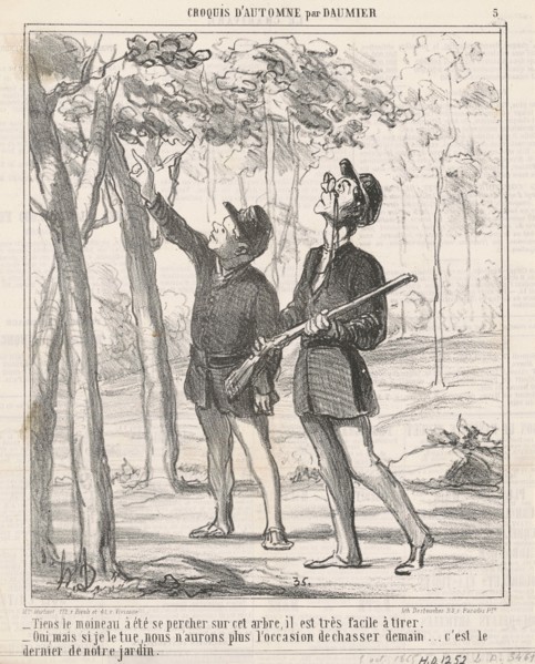 Tiens, le moineau a été sepercher, 19th century. Creator: Honore Daumier.