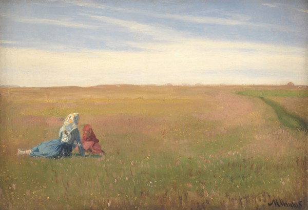 Two Girls in a Field. A Summer’s Day, 1885-1889. Creator: Michael Peter Ancher.