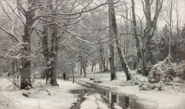Frosty weather in a beech forest, 1881. Creator: Anders Andersen-Lundby.