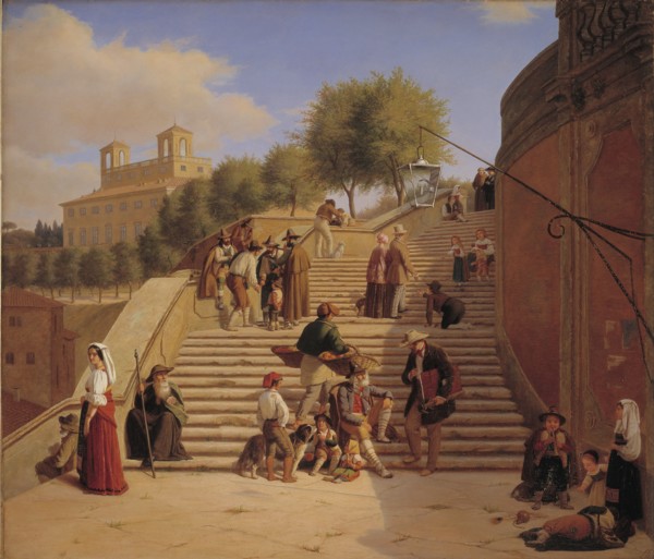 The Upper Flights of the Spanish Steps in Rome, 1847. Creator: Julius Friedlaender.