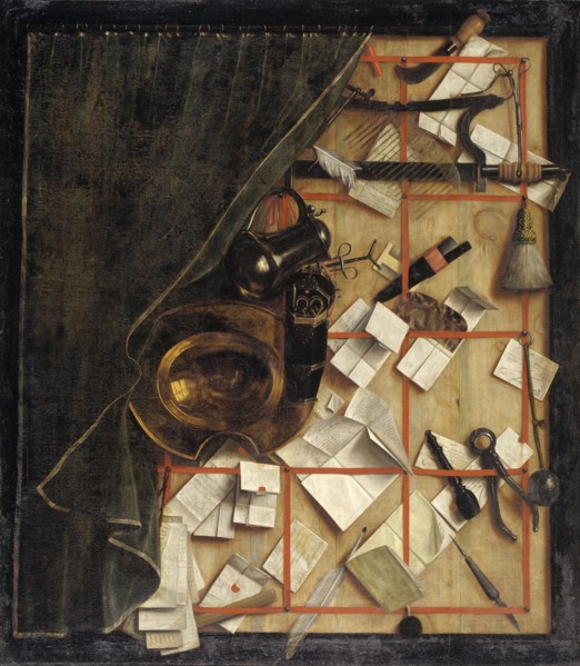 Trompe l'oeil - Letter Rack with a Barber-Surgeon's Instruments, 1668. Creator: Cornelis Norbertus Gysbrechts.