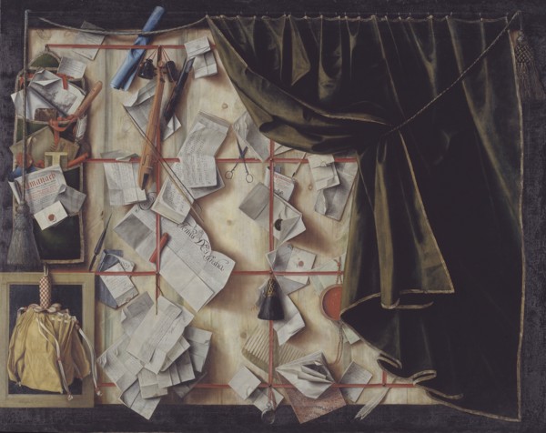 Trompe l'oeil of a Letter Rack with Proclamation by Frederik III, 1672. Creator: Cornelis Norbertus Gysbrechts.