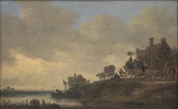 River Scene with the "Swan" Tavern, 1646. Creator: Jan van Goyen.