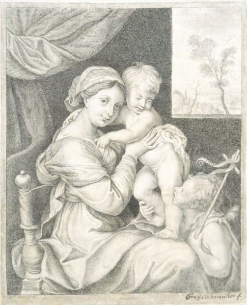 Trompe l'Oeil of a Framed Print of Mary with the Child;Virgin and Child, 1676-1695. Creator: Franz de Hamilton.