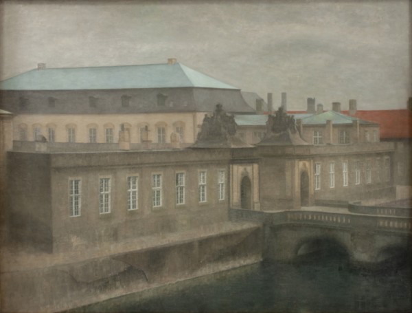 View of Christiansborg Palace, Late Autumn, Western Portal, 1890-1892. Creator: Vilhelm Hammershøi.