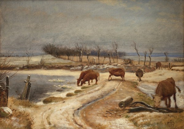 Watering the Cattle on a Winter's Day, 1848. Creator: Johan Thomas Lundbye.