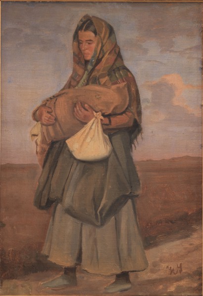 Tater woman with her child on the heath, 1854-1917. Creator: Hans Smidth.