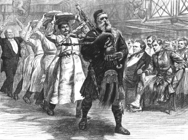 '' The Hallowe'en Dinner of the London Scottish Volunteers -- Bringing in the Haggis ', 1891. Creator: William Lockhart Bogle.