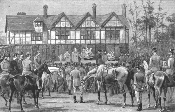 'Presentation of a Silver Statuette to Mr. W.E. Oakeley on his Retirement from the Master..., 1891. Creator: Unknown.