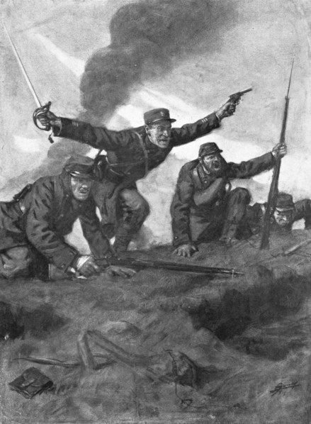 'En Champagne; Le 16 Fevrier 1915, nos troupes sortent des tranchees', 1915. Creator: Lucien Jonas.