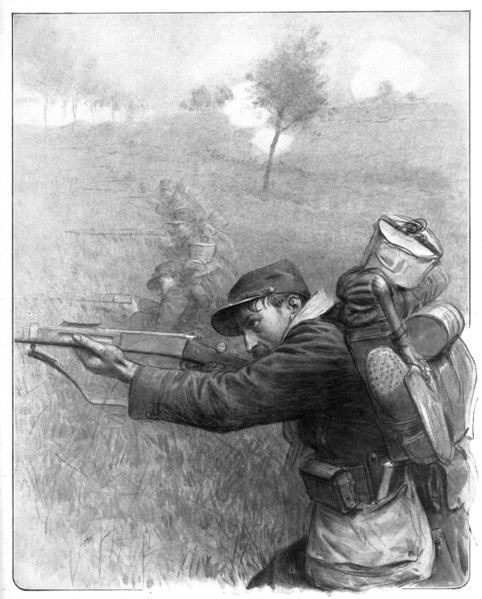 ''Nos Braves; Avance par bonds, en tiraillant, d'une section de coloniaux', 1914. Creator: Unknown.