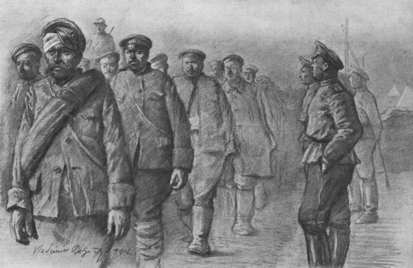 'La Campagne Macedonienne; Une recontre pres de Salonique; des prisonniers bulgares..., 1916. Creator: Vladimir Betzitch.