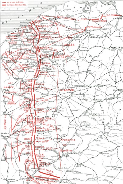 ''La Course a la Mer; Les positions successives des armes alliees, du septembre au 17 october', 1914 Creator: Unknown.