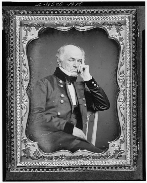 Ethan Allen Hitchcock, three-quarter length portrait, seated in chair..., between 1851 and 1860. Creator: Unknown.