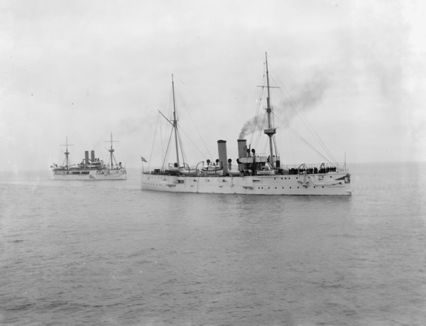 U.S.S. Raleigh and U.S.S. Maine, between 1895 and 1898. Creator: Unknown.