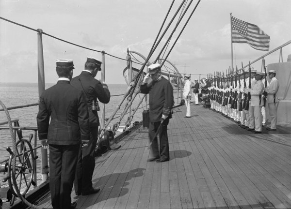 U.S.S. New York, Admiral Farquhar leaving the ship, 1899, 1899. Creator: Unknown.