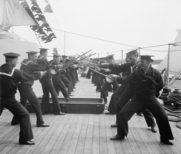 U.S.S. New York, single stick exercise, (1899?). Creator: Unknown.
