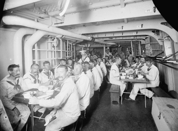 U.S.S. Massachusetts, crew at mess, between 1896 and 1901. Creator: Unknown.