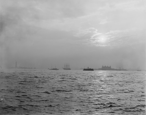 Sunset off the Battery, New York harbor, ca 1900. Creator: Unknown.