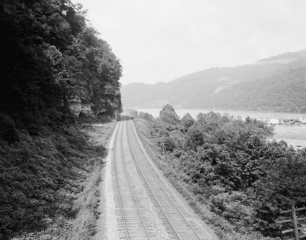 C. & O. Ry. [i.e. Chesapeake and Ohio Railway] at Sandstone Falls, W. Va., c.between 1910 and 1920. Creator: Unknown.