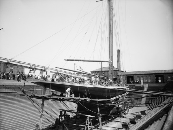 Valkyrie III in Erie Basin, 1895 Aug 24. Creator: John S Johnston.