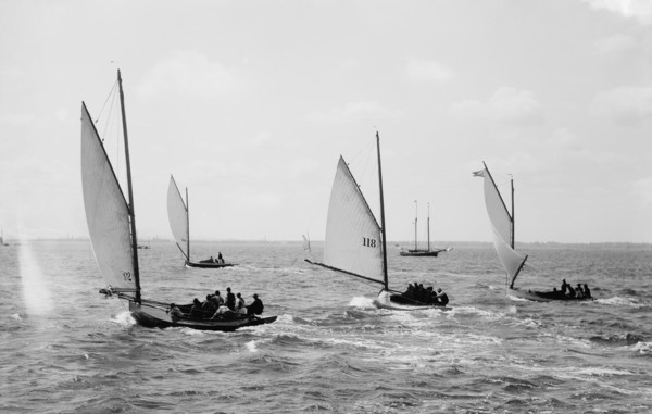 Henry Dauer, May F., and Homing, view at start, regatta, yacht racing assn. [association], 1891 Sept Creator: John S Johnston.