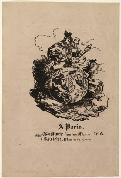 Portrait Medallion of Faust and Marguerite, publisher's sheet from Faust, 1828. Creators: Achille Deveria, Eugene Delacroix.